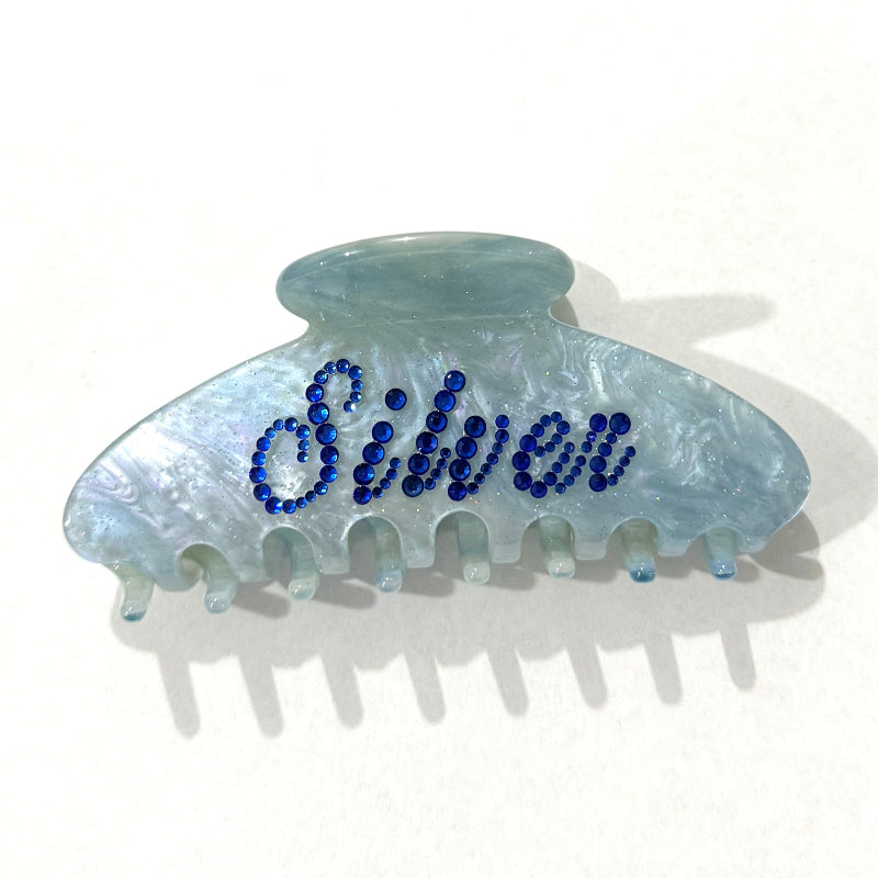 Glitter Blue Rose Customized Name Hair Claw