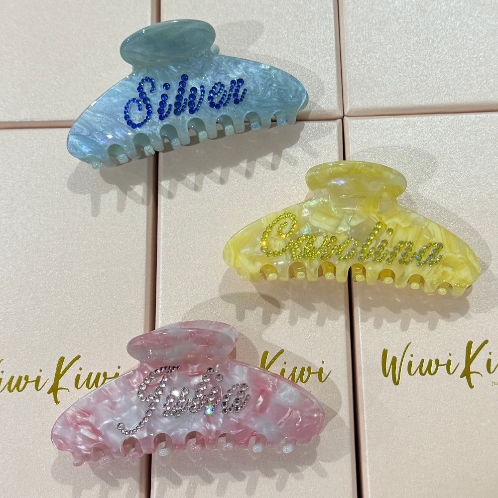 Glitter Blue Rose Customized Name Hair Claw