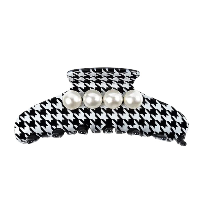 Houndstooth Pearl Hair Claw