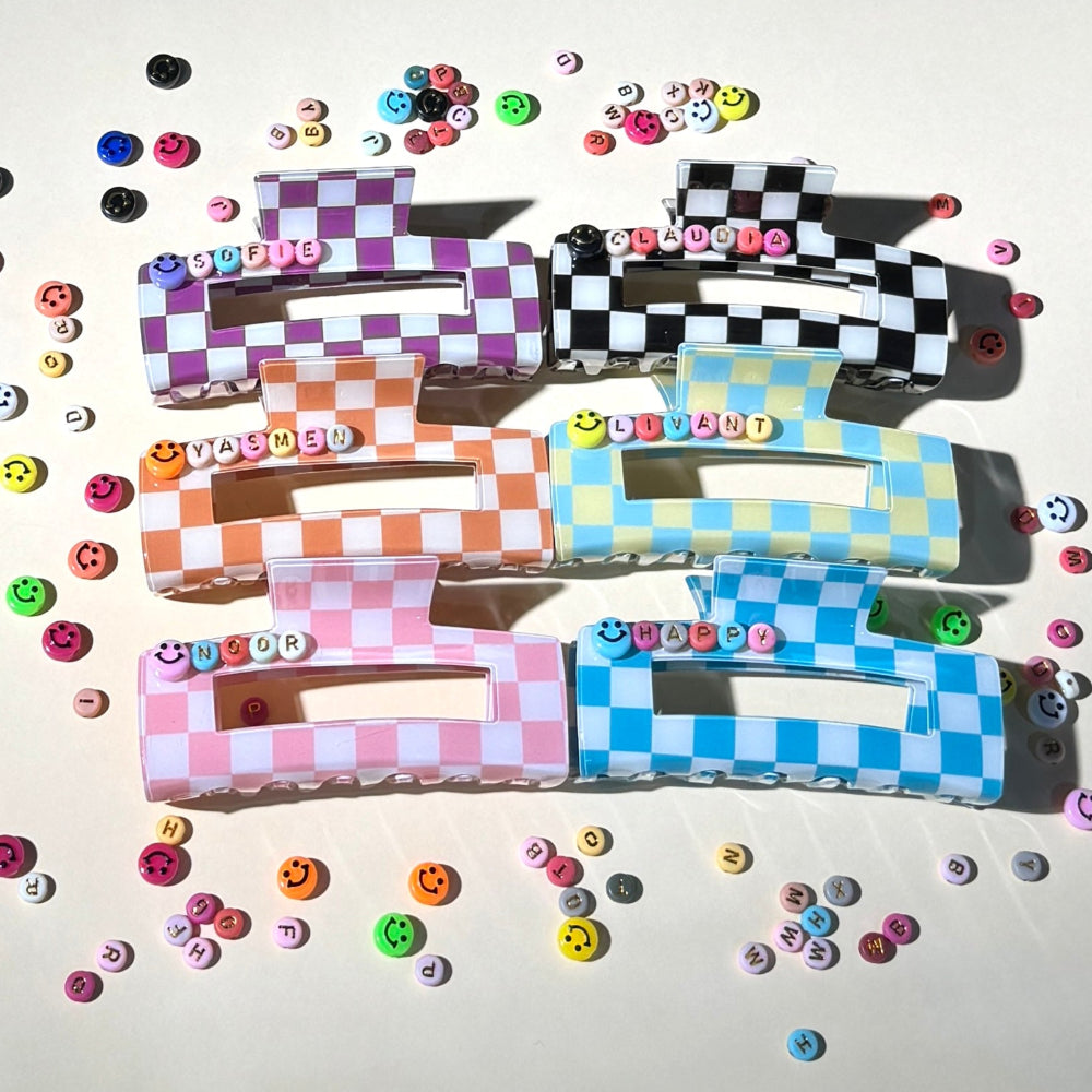 Checkerboard Customized Name Sweet Square Large Hair Claw