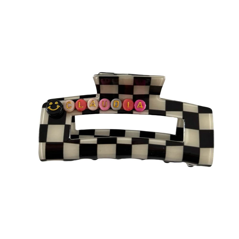 Checkerboard Customized Name Sweet Square Large Hair Claw